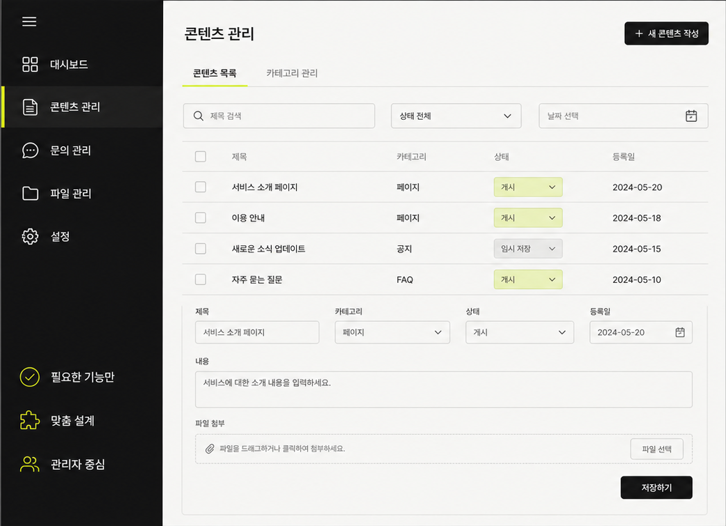 웹 서비스 관리자 대시보드 예시